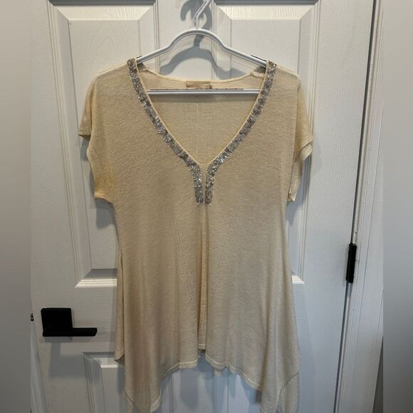 M.O.L  Knits Cream with sequins V-Neck Women’s Tunic Top - Picture 12 of 12